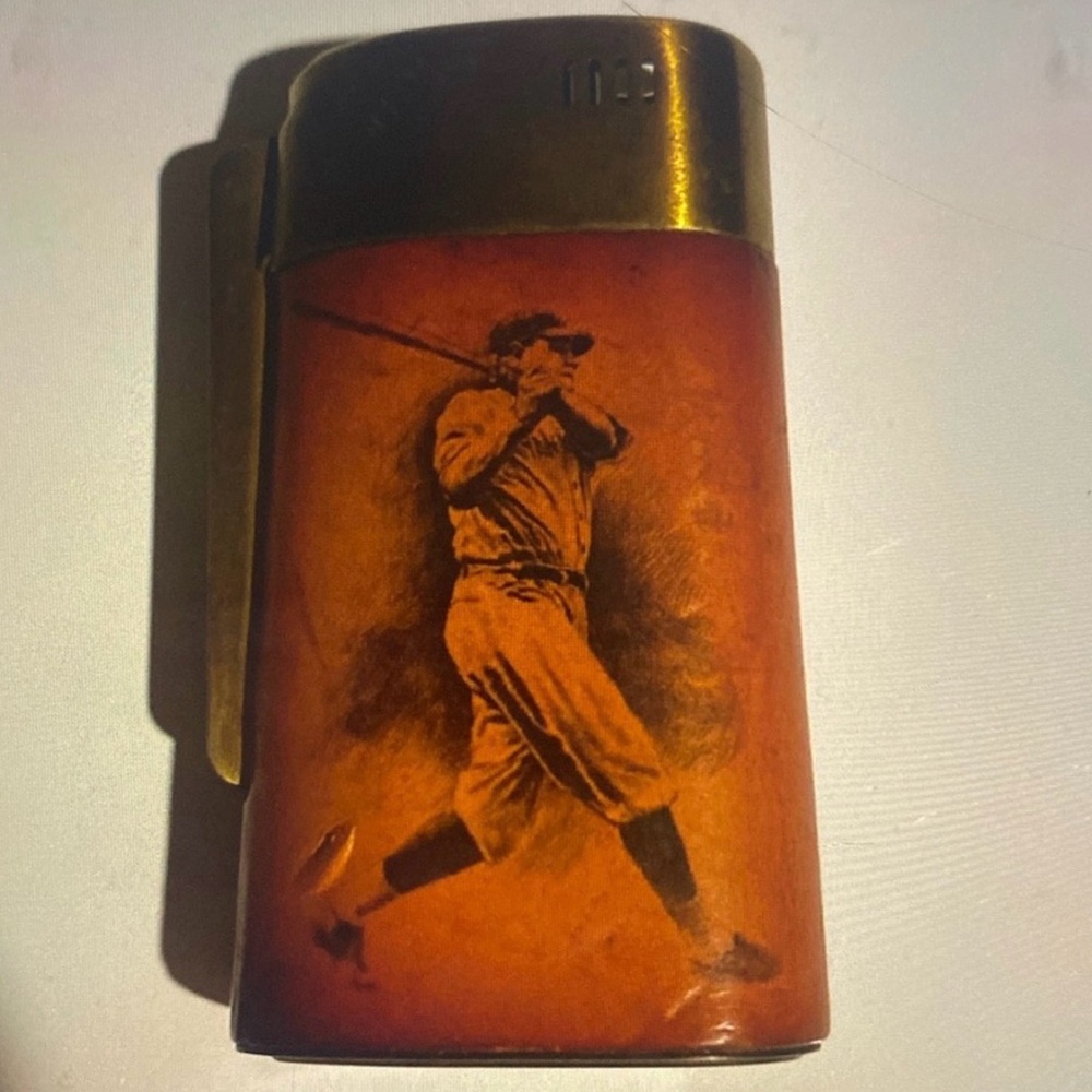 Vintage Baseball Player Lighter - Brown and Gold